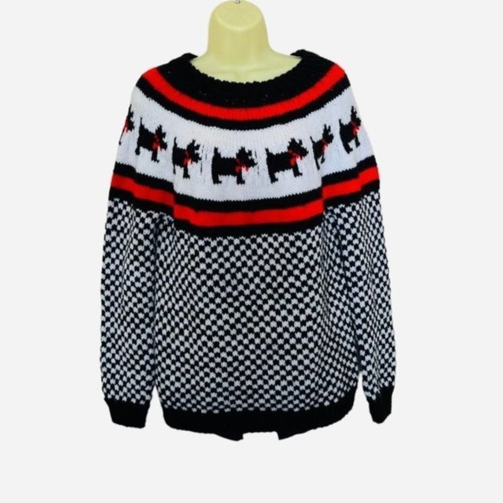Vintage Dog Fair isle Icelandic Sweater-Chunky-hand-knit Red Winter-Fisherman .M